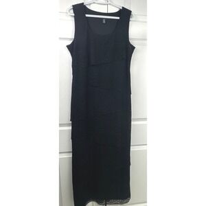 R&M Richards Black Tiered Lace Maxi Scoop Sleeveless 12 EUC Comfortable! Y2k 90s